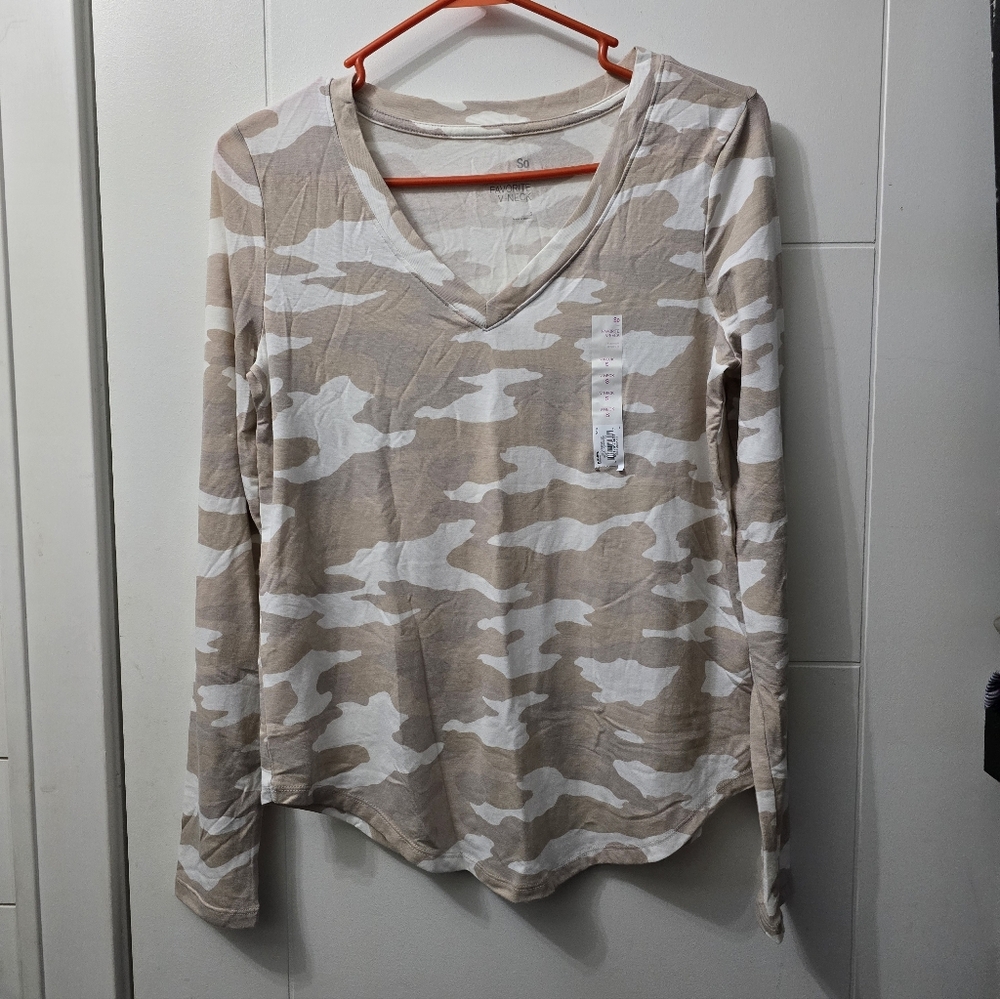 SO Longsleeve White/ Tan Tee Sz S